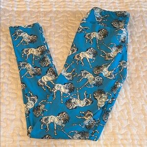 Lularoe Horse Leggings Blue & White OS EUC